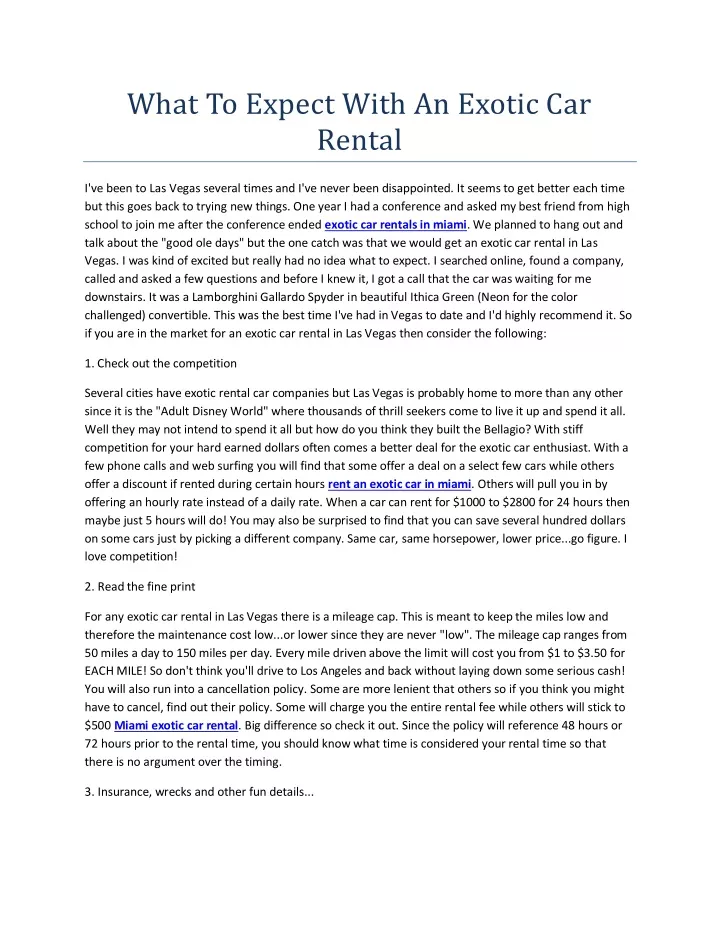 what to expect with an exotic car rental