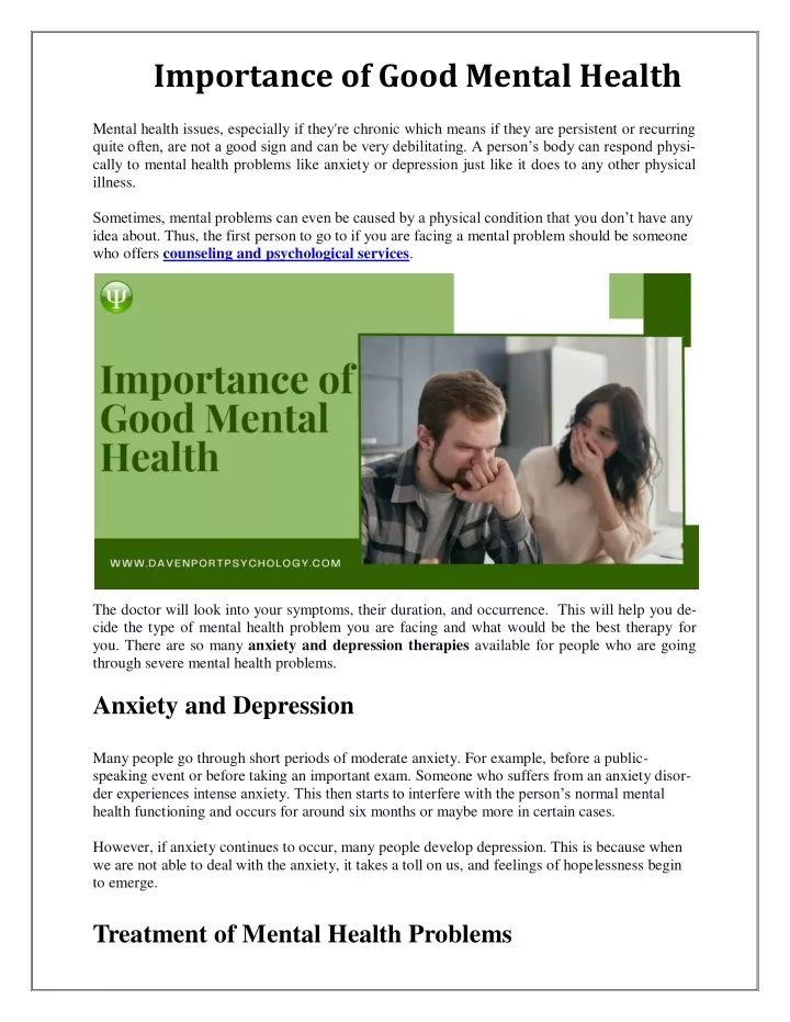 importance of good mental health