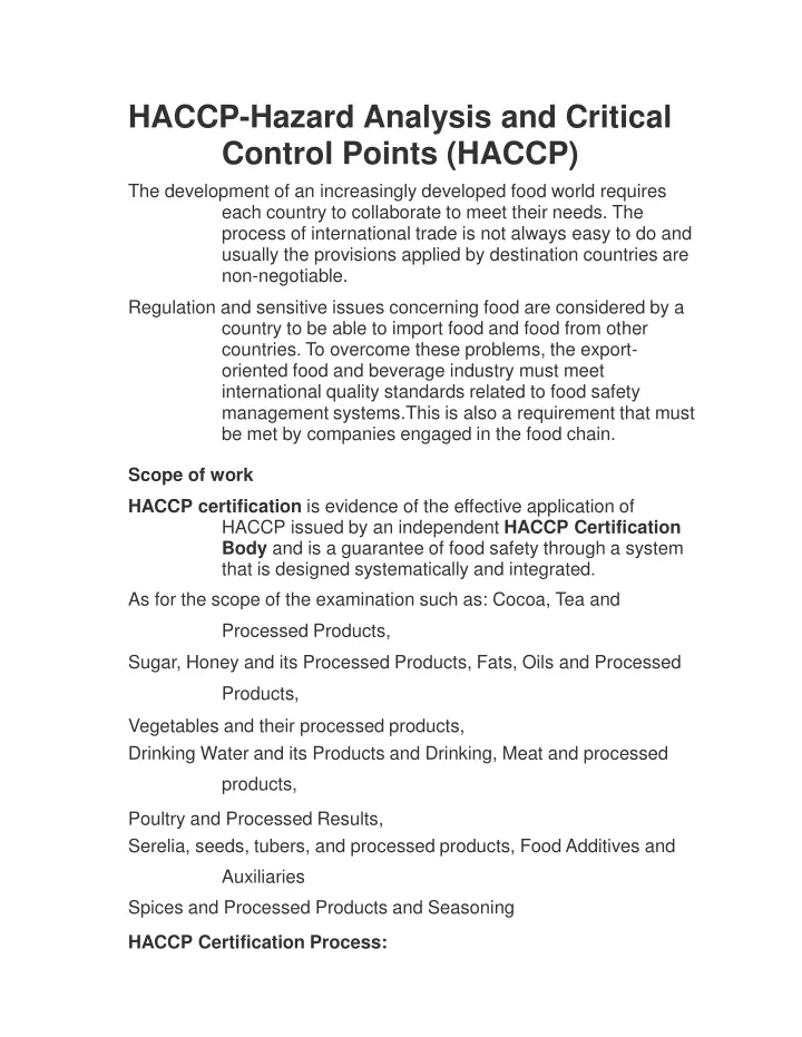 haccp hazard analysis and critical control points