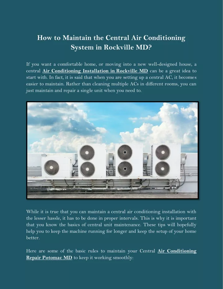 how to maintain the central air conditioning