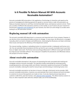 Is It Possible To Return Manual AR With Accounts Receivable Automation?