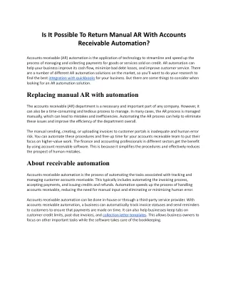 is it possible to return manual ar with accounts