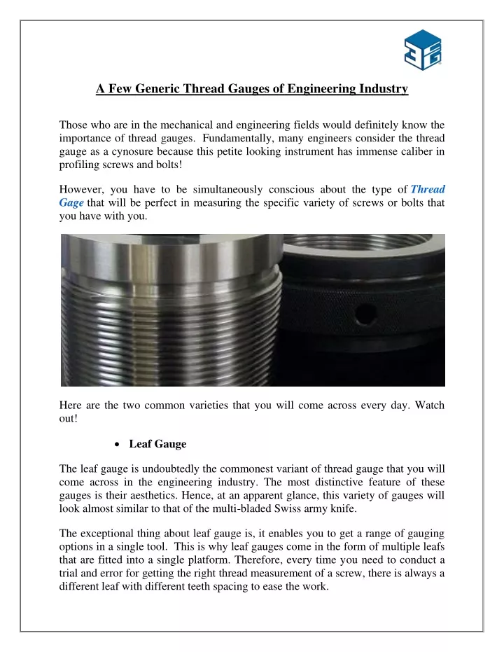 a few generic thread gauges of engineering