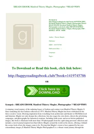 $READ$ EBOOK Manfred Thierry Mugler  Photographer !^READ*PDF$