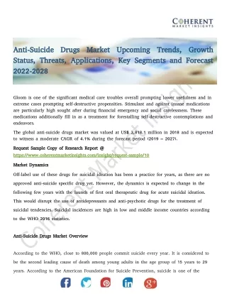 Anti-Suicide Drugs Market Upcoming Trends, Growth and Forecast to 2028