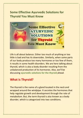 Some Effective Ayurvedic Solution for Thyroid You Must Know