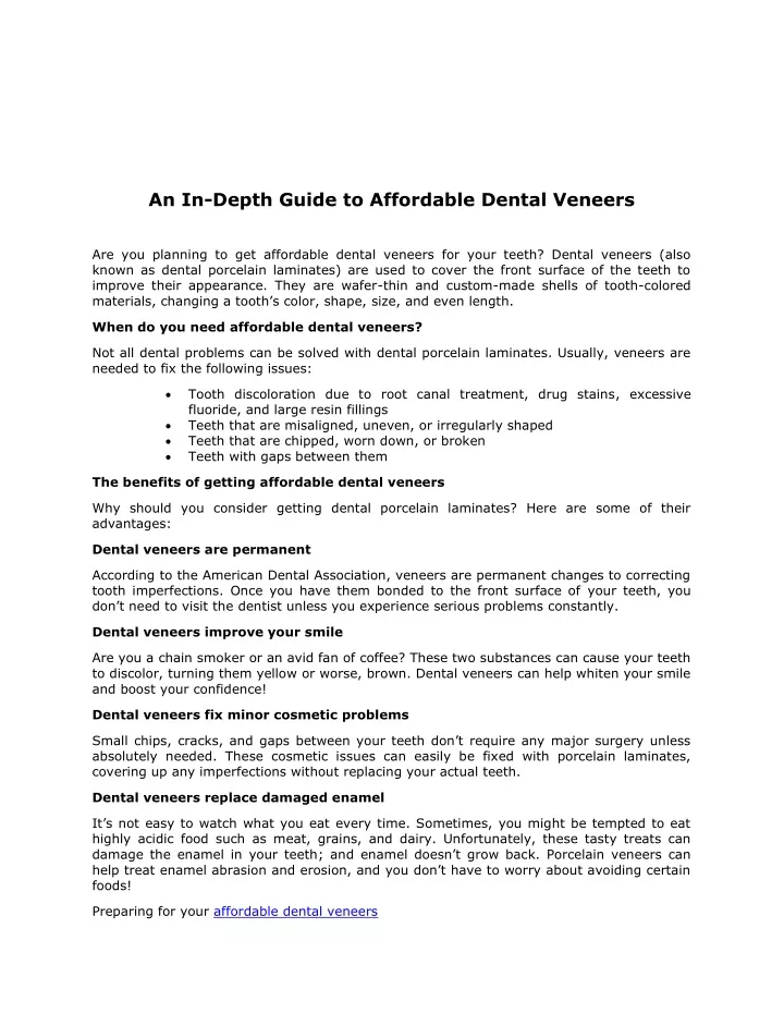 an in depth guide to affordable dental veneers