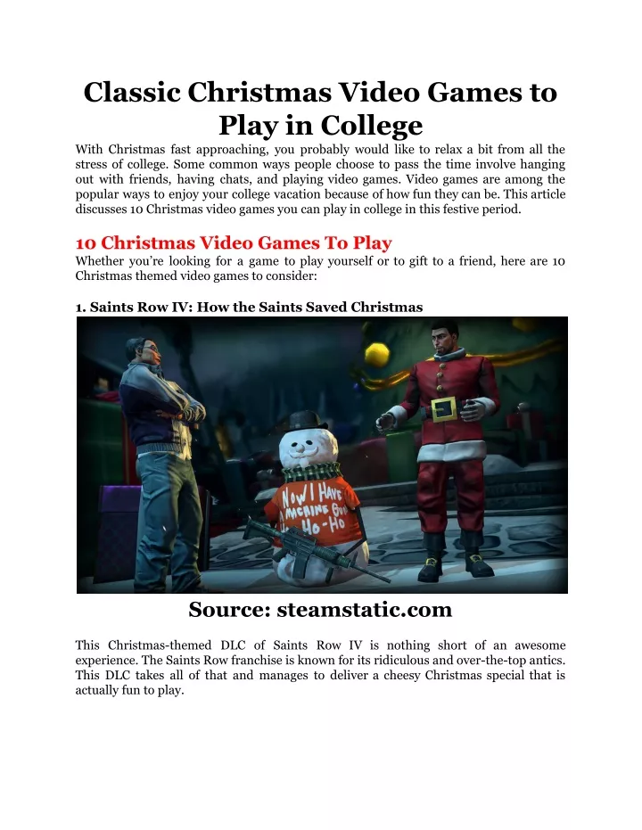 classic christmas video games to play in college