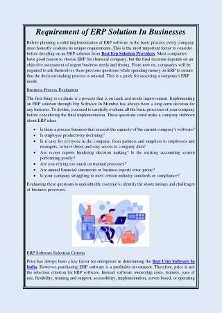 Requirement of ERP Solution In Businesses