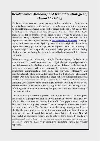 Revolutionized Marketing and Innovative Strategies of Digital Marketing
