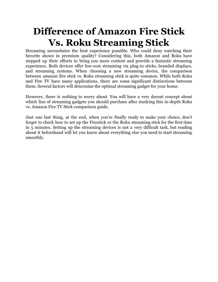 difference of amazon fire stick vs roku streaming