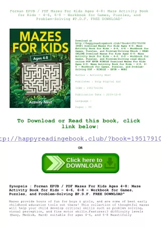 Forman EPUB / PDF Mazes For Kids Ages 4-8 Maze Activity Book for Kids - 4-6  6-8