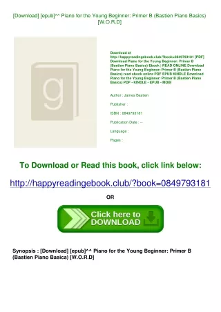 [Download] [epub]^^ Piano for the Young Beginner Primer B (Bastien Piano Basics)