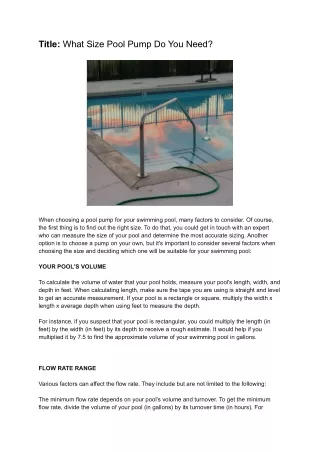 What Size Pool Pump Do You Need