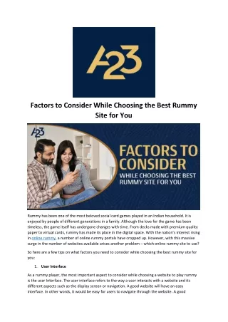 factors to consider while choosing the best rummy