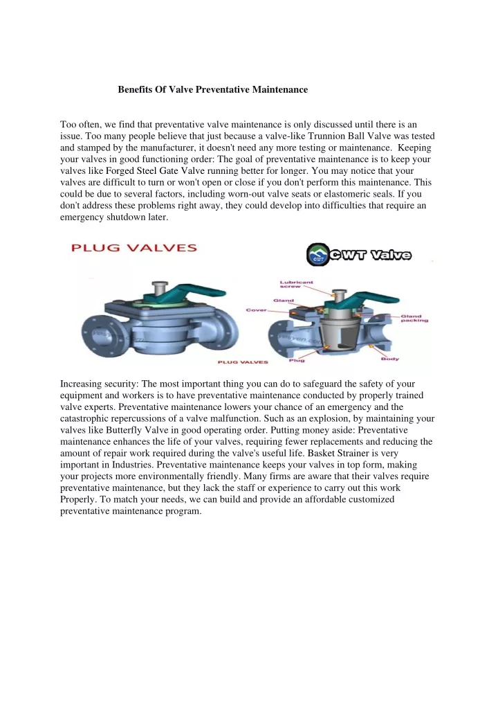 benefits of valve preventative maintenance