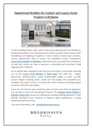 Experienced Builders for Custom and Luxury Home Projects in Brisbane