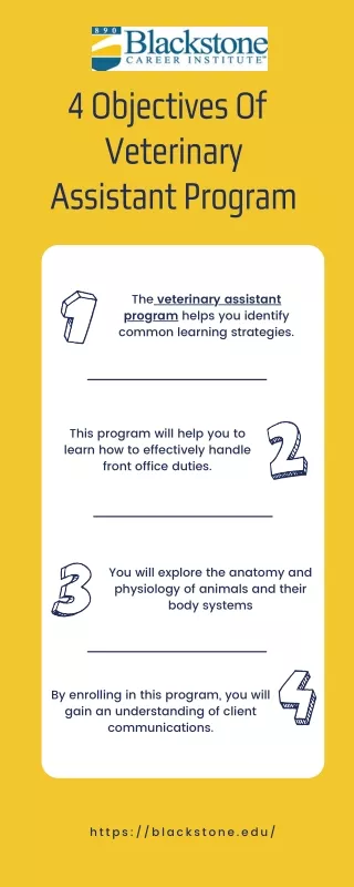 4 objectives of veterinary assistant program