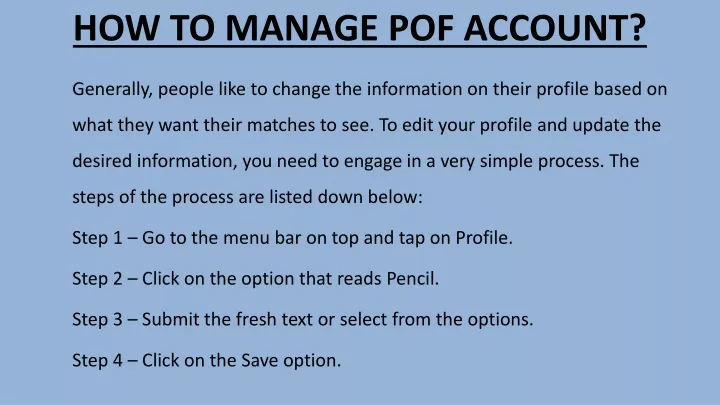 how to manage pof account