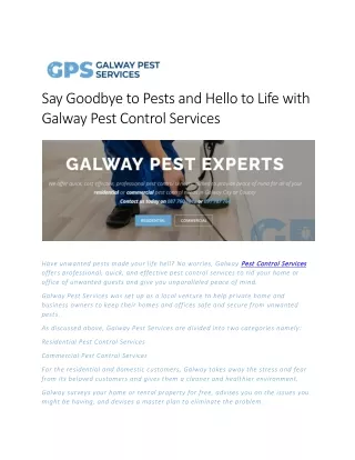 Say Goodbye to Pests and Hello to Life with Galway Pest Control Services
