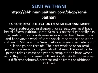 Semi Paithani Saree | Browse Festive Wear Yeola Semi Paithani Saree Online at Th