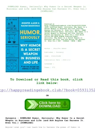 DOWNLOAD Humor  Seriously Why Humor Is a Secret Weapon in Business and Life (and