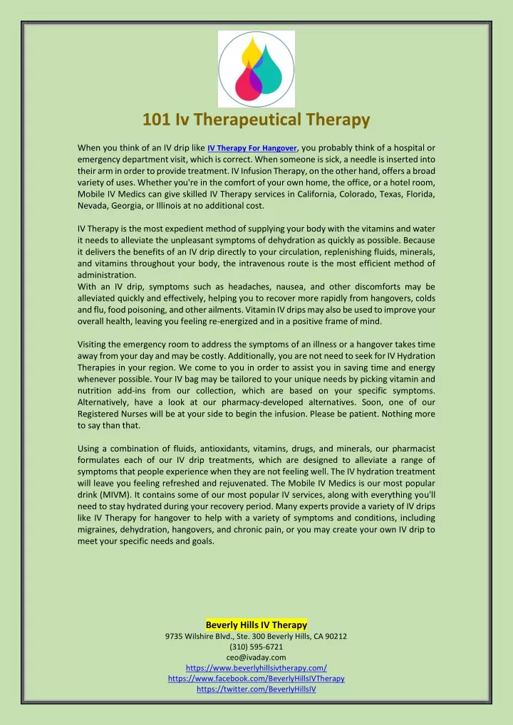101 iv therapeutical therapy