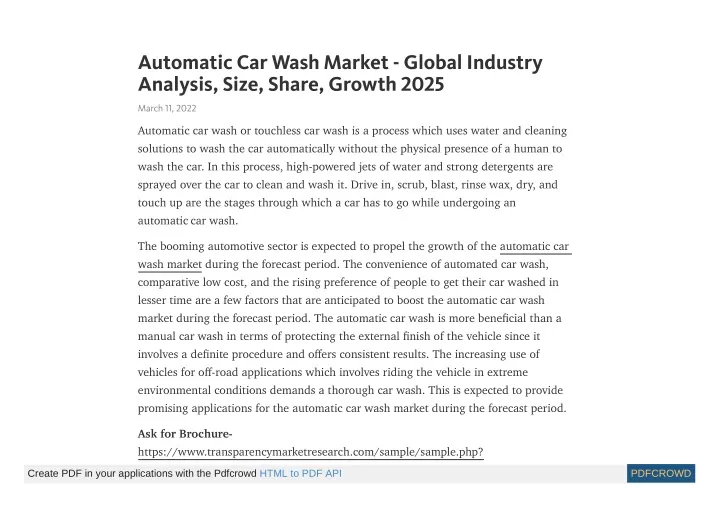 automatic car wash market global industry