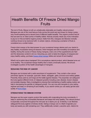 Health Benefits Of Freeze Dried Mango Fruits