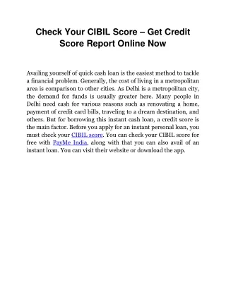 Check Free CIBIL Score – Get Credit Score Report Online Now