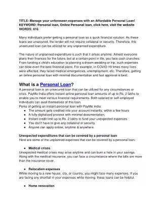 Apply for Instant Personal Loan Online, Advance Salary Loan – PayMe India
