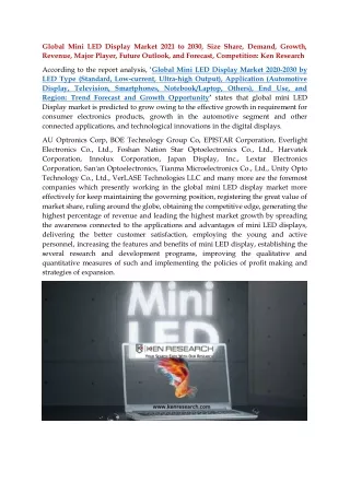 global mini led display market 2021 to 2030 size