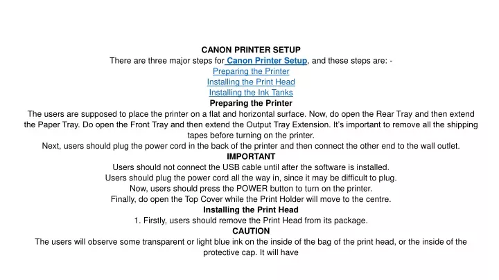 canon printer setup there are three major steps