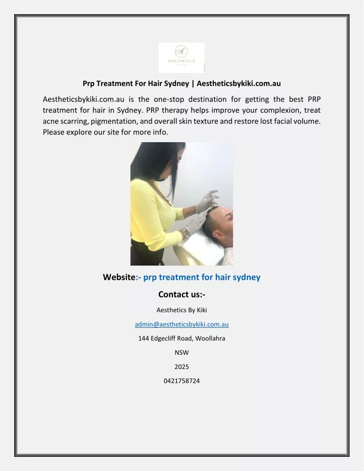 prp treatment for hair sydney aestheticsbykiki