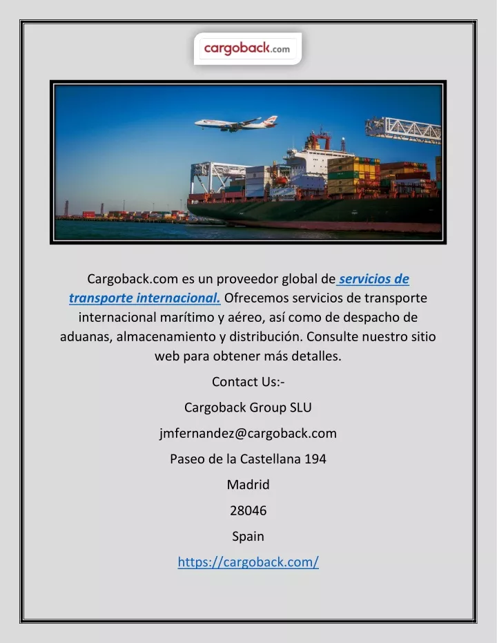 cargoback com es un proveedor global de servicios