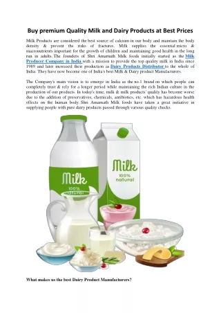 Buy Premium Quality Milk and Dairy Products at Best Prices