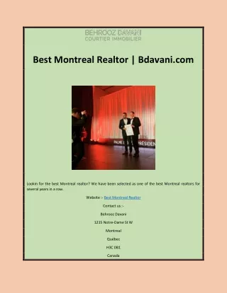 Best Montreal Realtor | Bdavani.com
