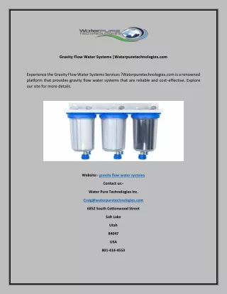 Gravity Flow Water Systems Waterpuretechnologies