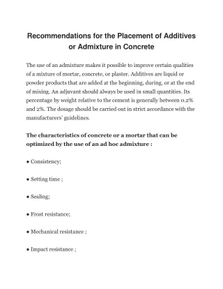 recommendations for the placement of additives