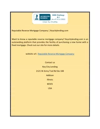 Reputable Reverse Mortgage Company | Keycitylending.com
