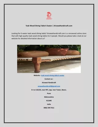 Teak Wood Dining Table 6 Seater  Airawathandicraft