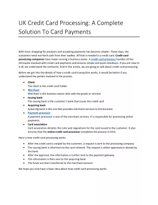 UK Credit Card Processing: A Complete  Solution To Card Payments
