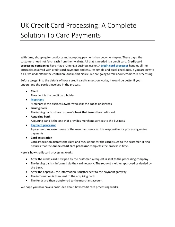 uk credit card processing a complete solution