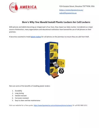 Here’s Why You Should Install Plastic Lockers for Cell Lockers