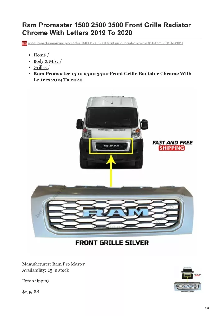 ram promaster 1500 2500 3500 front grille