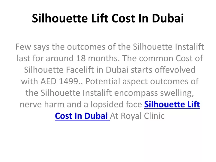 silhouette lift cost in dubai