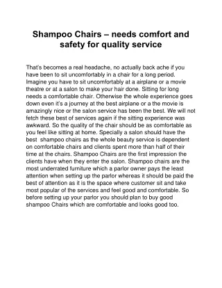 Shampoo Chairs needs comfort and safety for quality service
