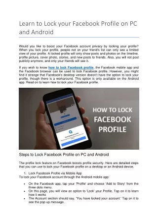 Learn to Lock your Facebook Profile on PC and Android