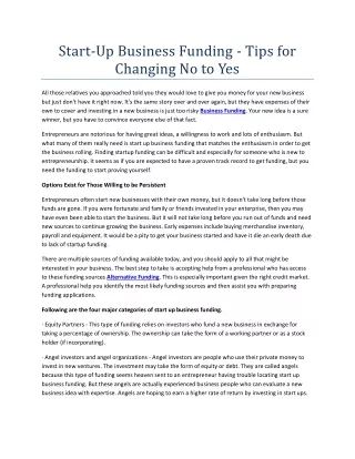 start up business funding tips for changing