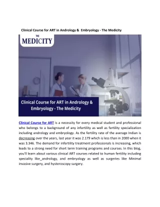 Clinical Course for ART in Andrology &amp; Embryology - The Medicity